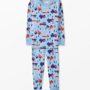 Hanna Andersson Boys Size 85 Christmas Long John Pajamas Construction Santa 2T